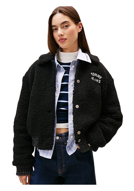 Bomber stile college in sherpa con logo BLACK Tommy Hilfiger | DW0DW21666BDS